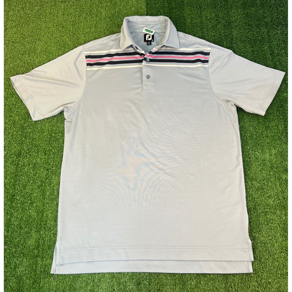 FootJoy Mens Light Blue Striped Chest Performance Golf Polo Shirt Size Medium